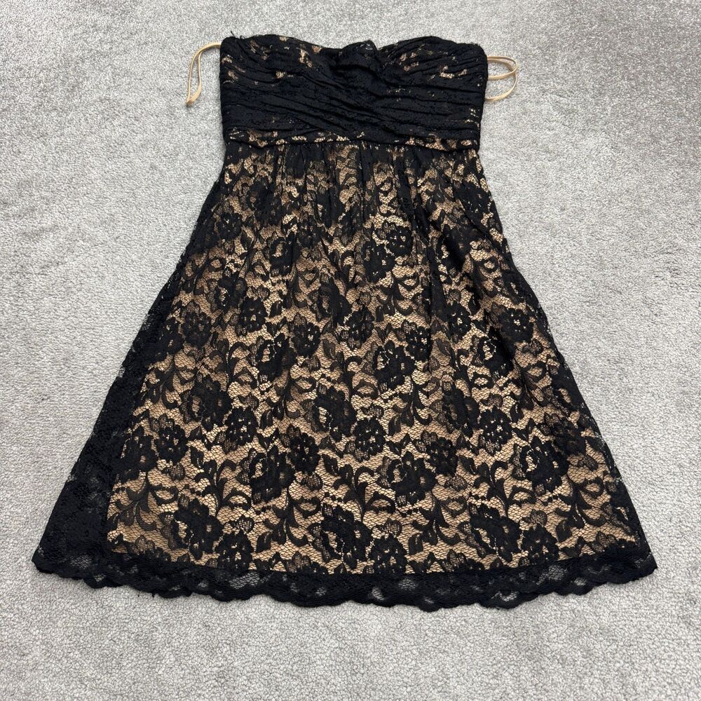 Amsale Strapless Tube Lace Mini Dress Womens 8 Black Nude Cocktail Party NWT